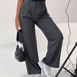 Princess Polly Gray Wide-Leg Pants High-Waisted